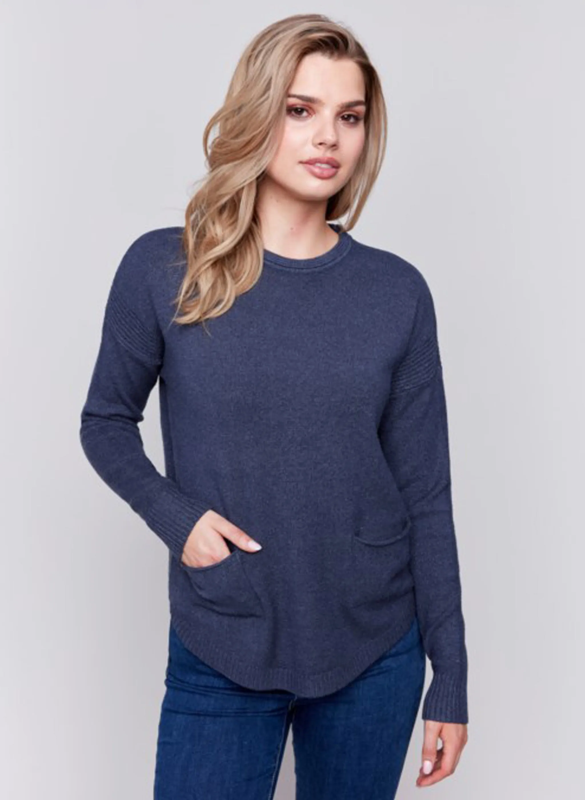 Charlie B - Sweater With Removable Scarf - H-Denim