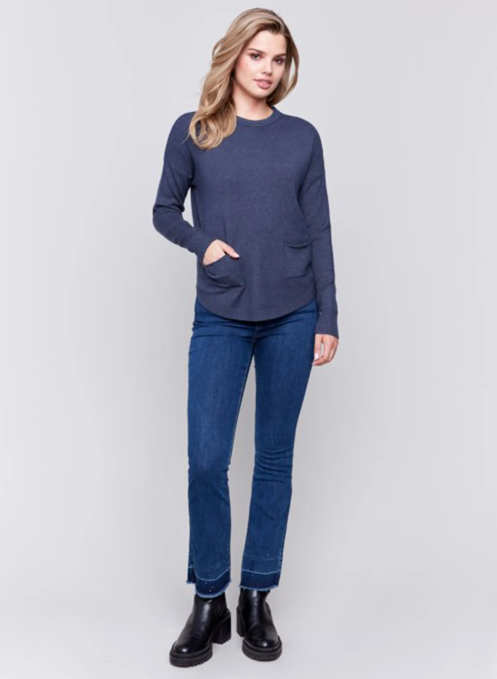 Charlie B - Sweater With Removable Scarf - H-Denim