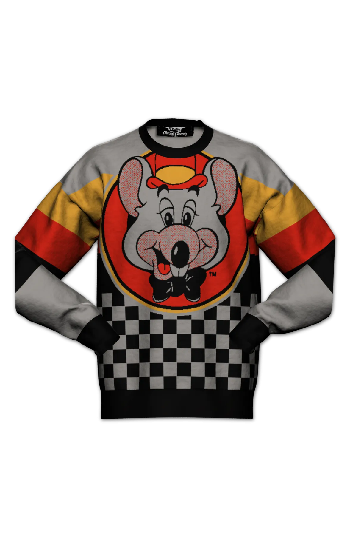 Checkerboard Character Chuck E. Cheese Knitted Sweater