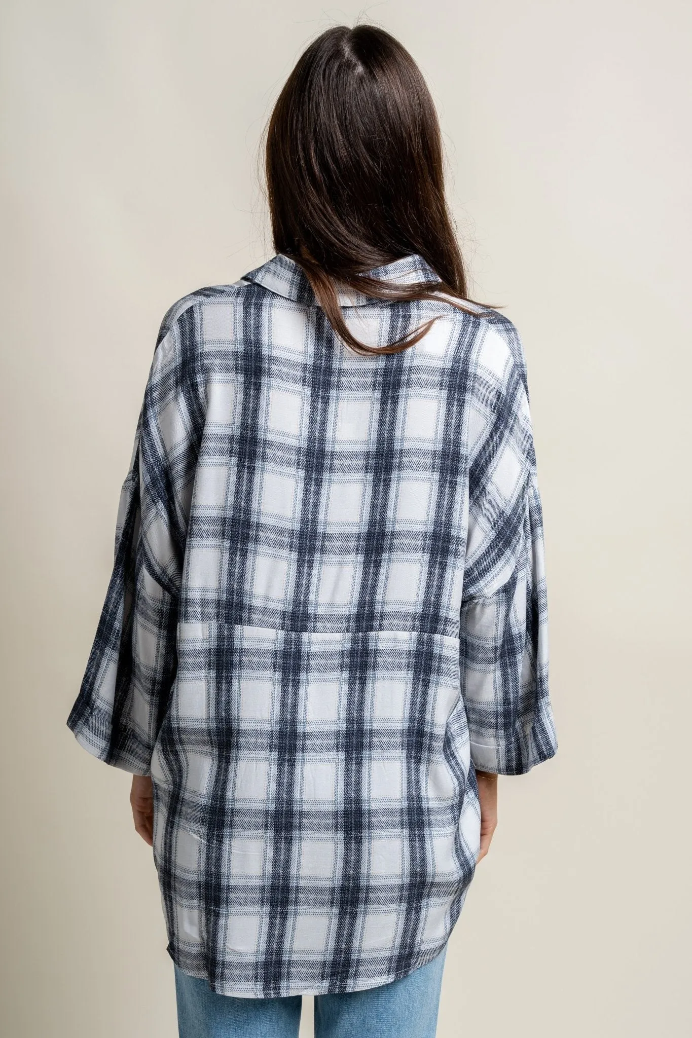 Checkered boyfriend shirt ivory/denim