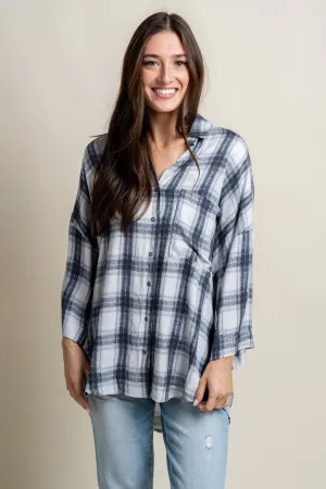 Checkered boyfriend shirt ivory/denim