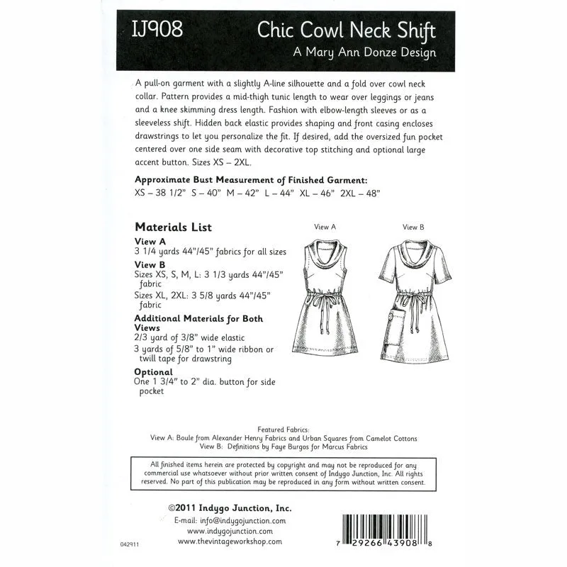 Chic Cowl Neck Shift Tunic and Dress Pattern