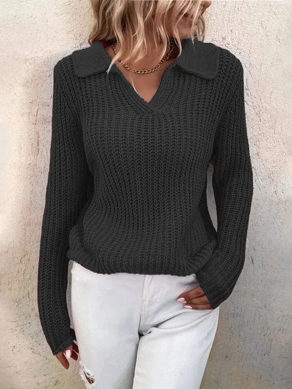 Chicmy-European and American casual women's clothing Lapel Solid Slim Fit Knit Sweater