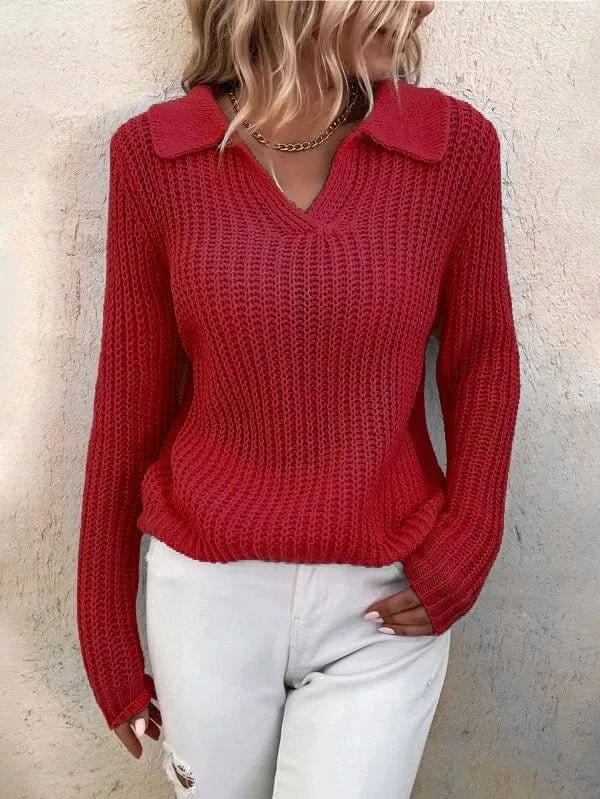 Chicmy-European and American casual women's clothing Lapel Solid Slim Fit Knit Sweater