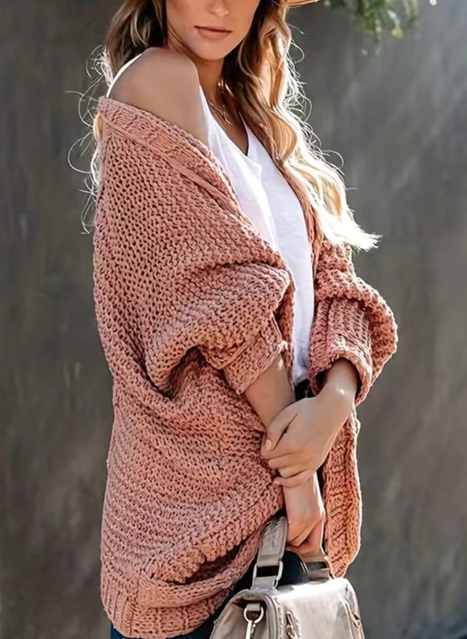 Chunky Knitted Cardigan Mauve