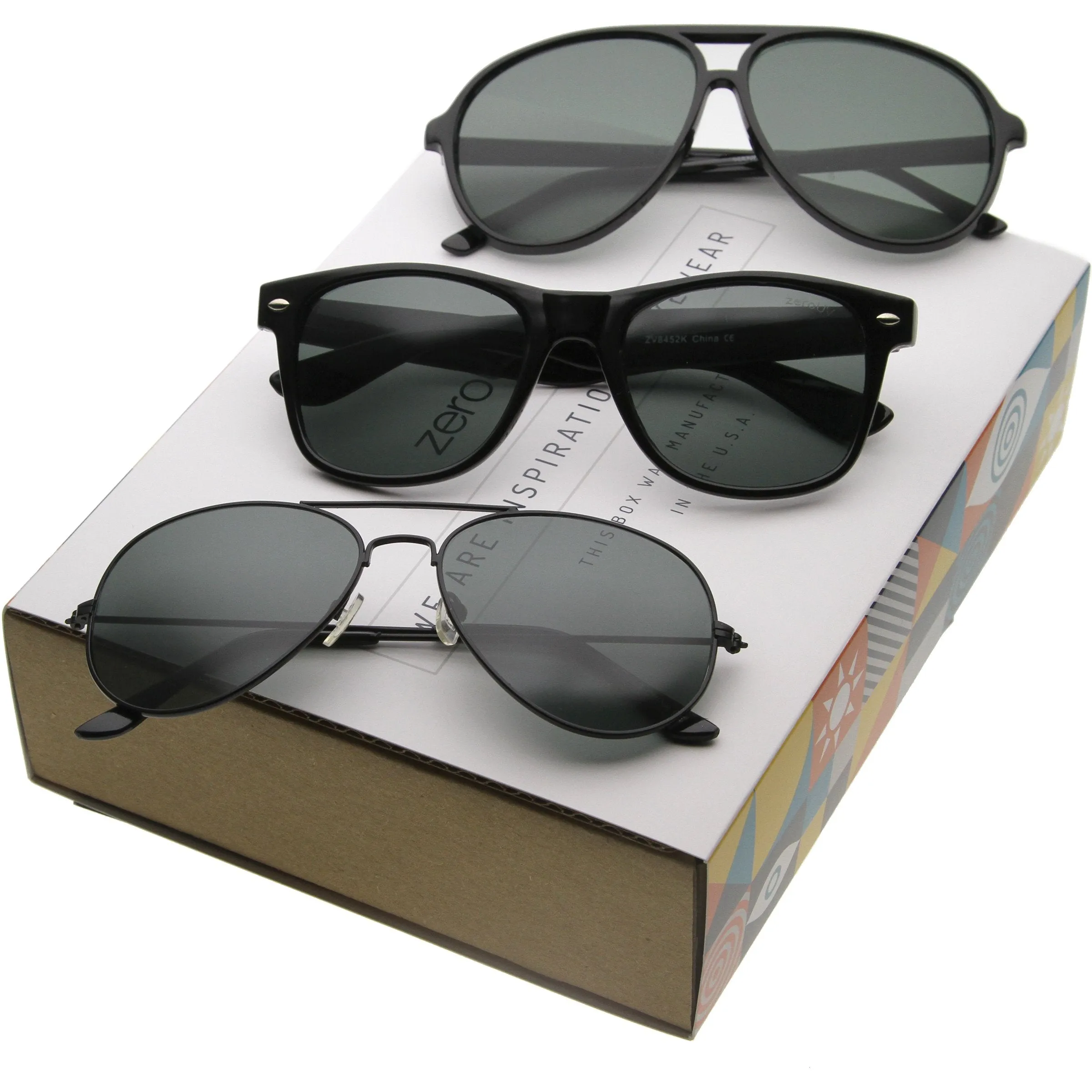 Classic Retro Horned Rim And Aviator Iconic Sunglasses C043 [Promo Box]