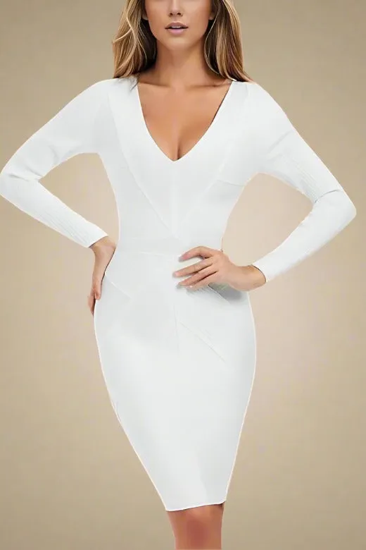 Coco Long Sleeve Bandage Dress - Pearl White