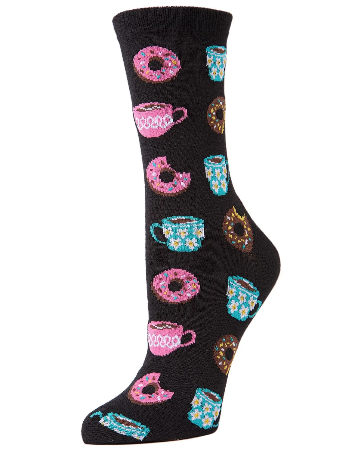 Coffee & Donut Breakfast Bamboo Blend Crew Novelty Socks