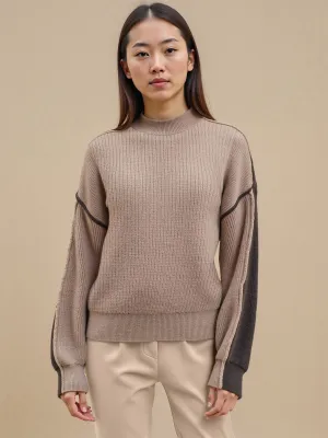 Colorblock Mock Neck Exposed Seam Knit Sweater
