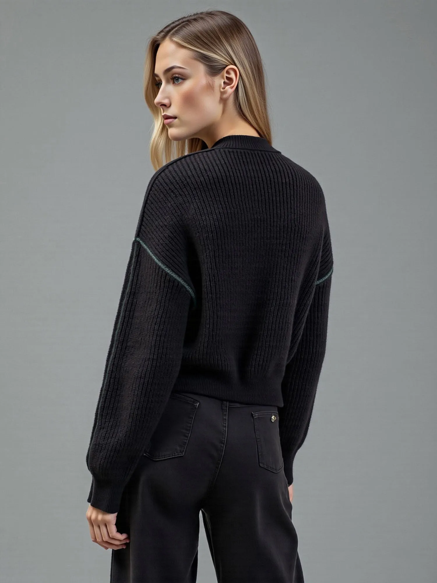 Colorblock Mock Neck Exposed Seam Knit Sweater