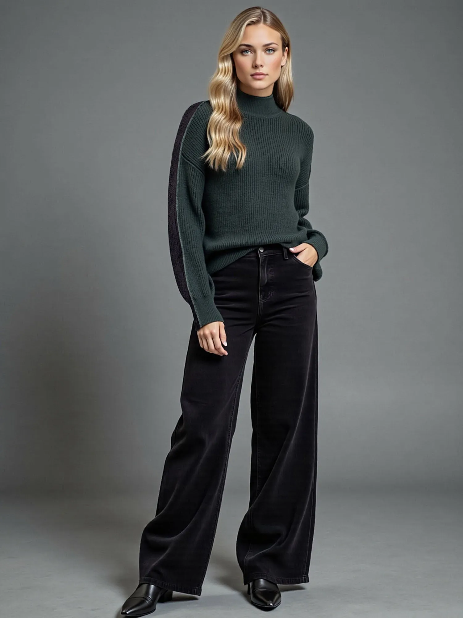 Colorblock Mock Neck Exposed Seam Knit Sweater