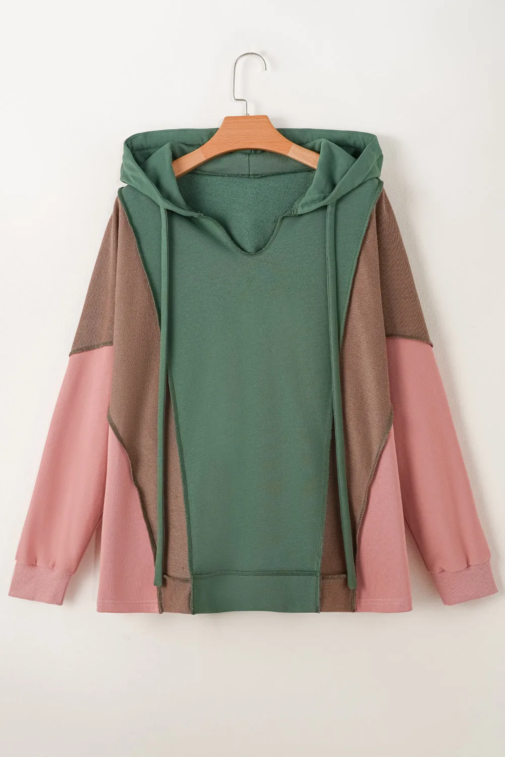 Colorblock Reverse Seam V-Neck Hoodie Plus Size