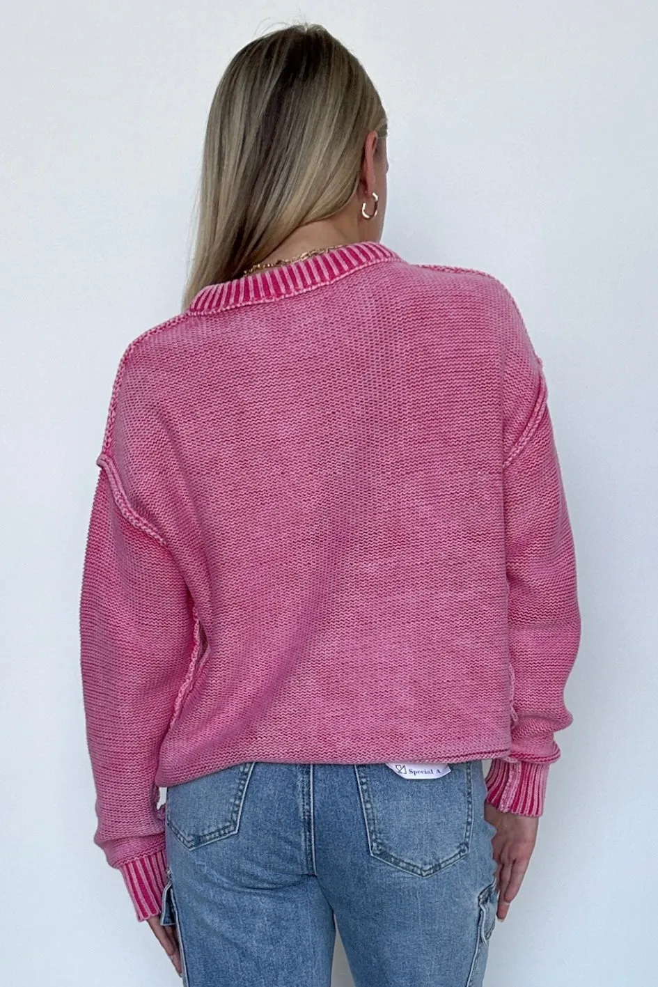 Cool Nights Acid Wash Exposed Seam Sweater