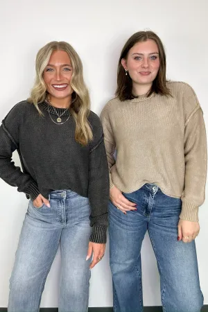 Cool Nights Acid Wash Exposed Seam Sweater