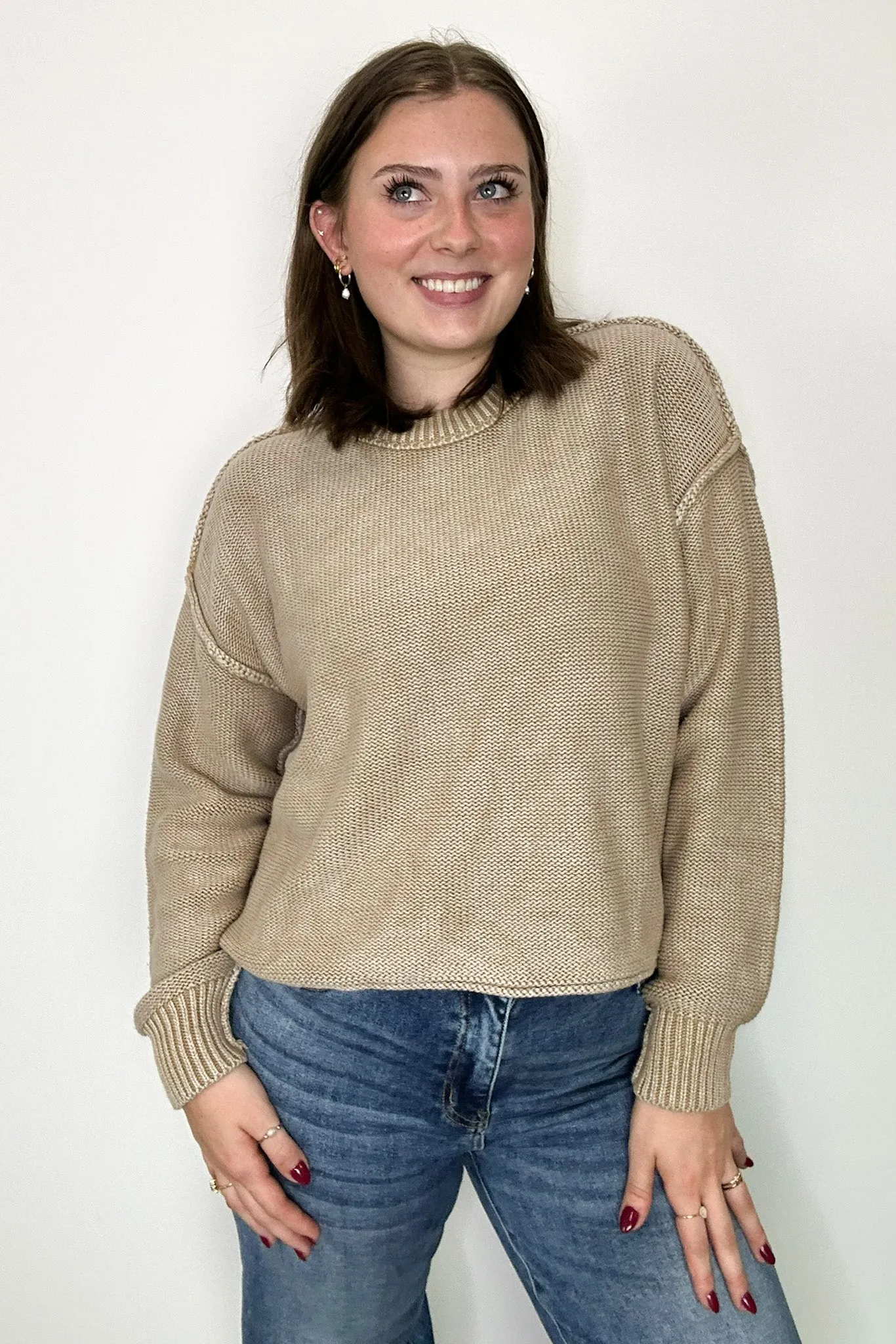 Cool Nights Acid Wash Exposed Seam Sweater