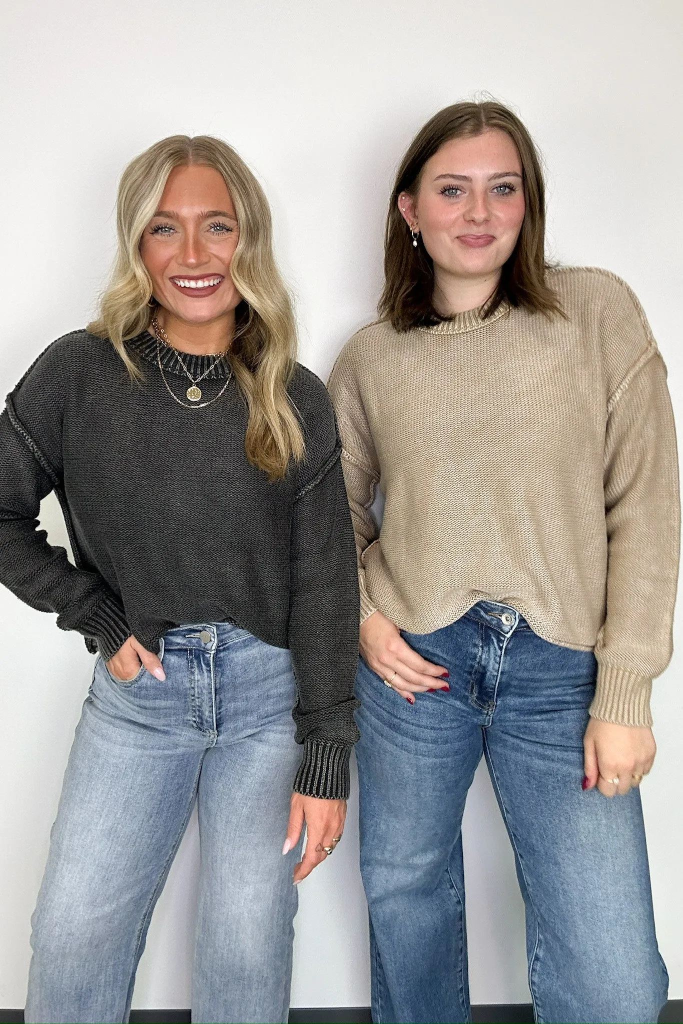 Cool Nights Acid Wash Exposed Seam Sweater