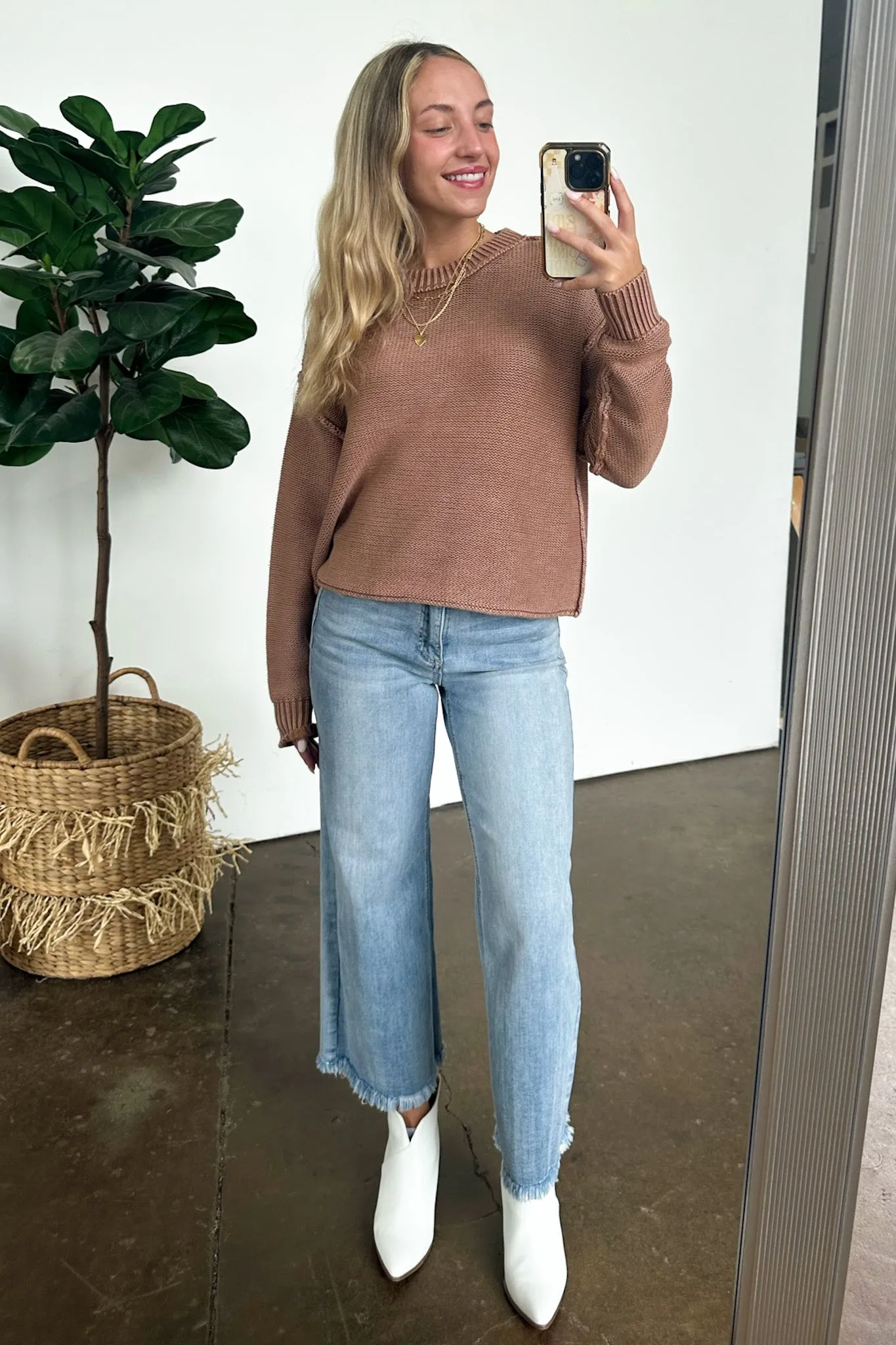 Cool Nights Acid Wash Exposed Seam Sweater