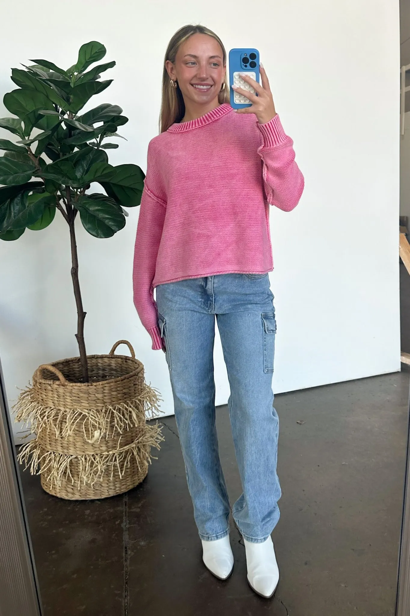 Cool Nights Acid Wash Exposed Seam Sweater