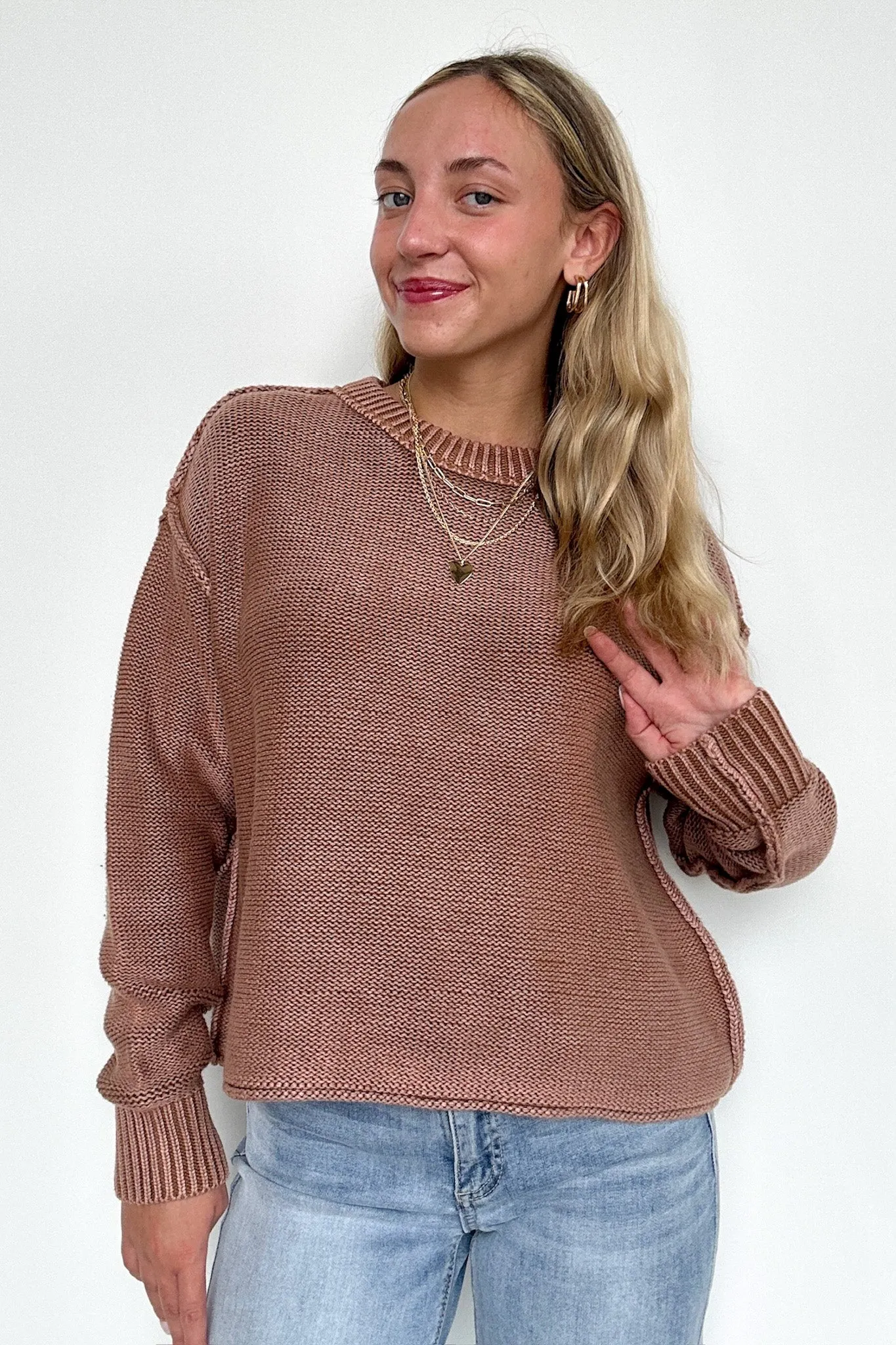 Cool Nights Acid Wash Exposed Seam Sweater