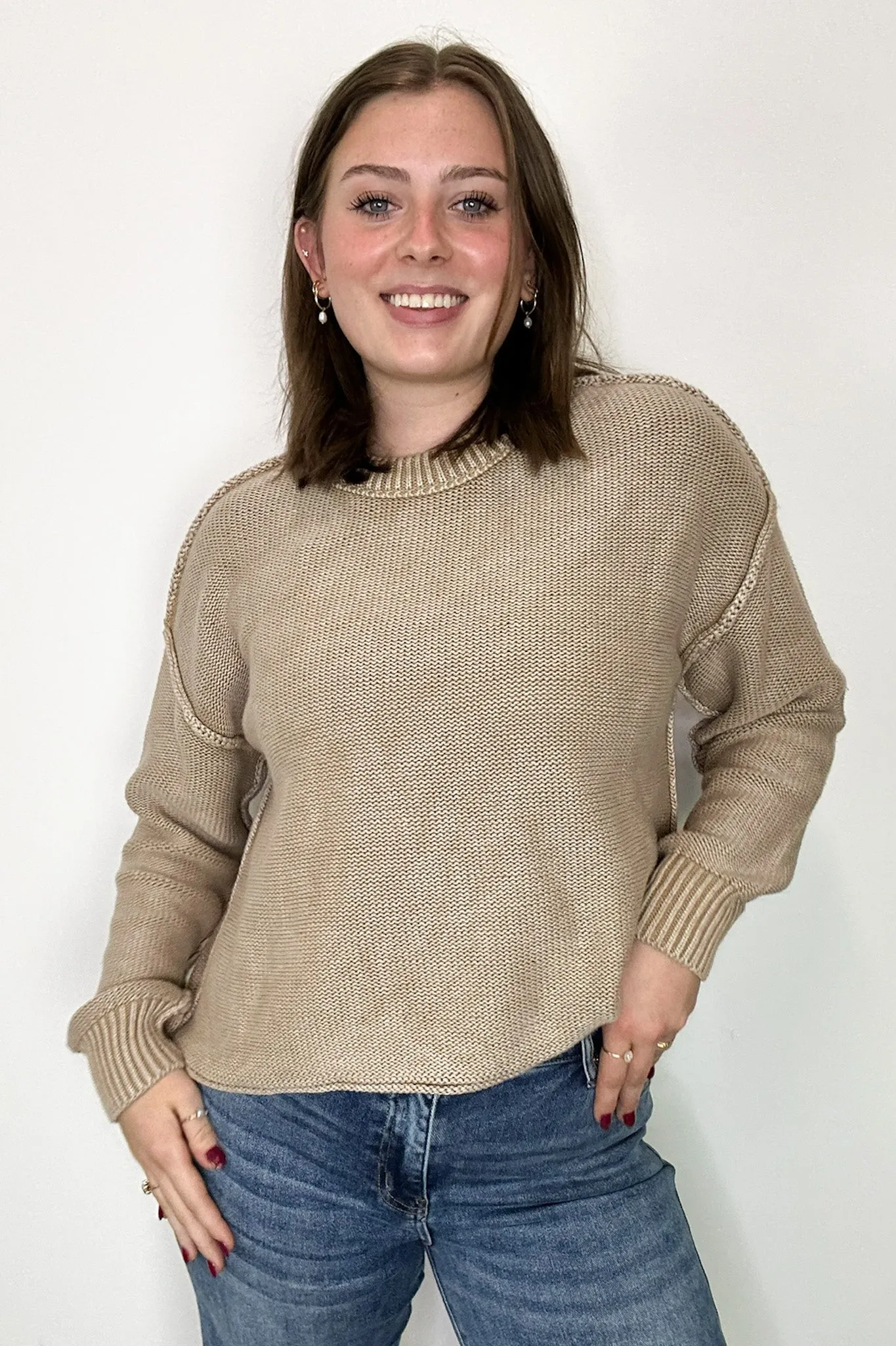 Cool Nights Acid Wash Exposed Seam Sweater