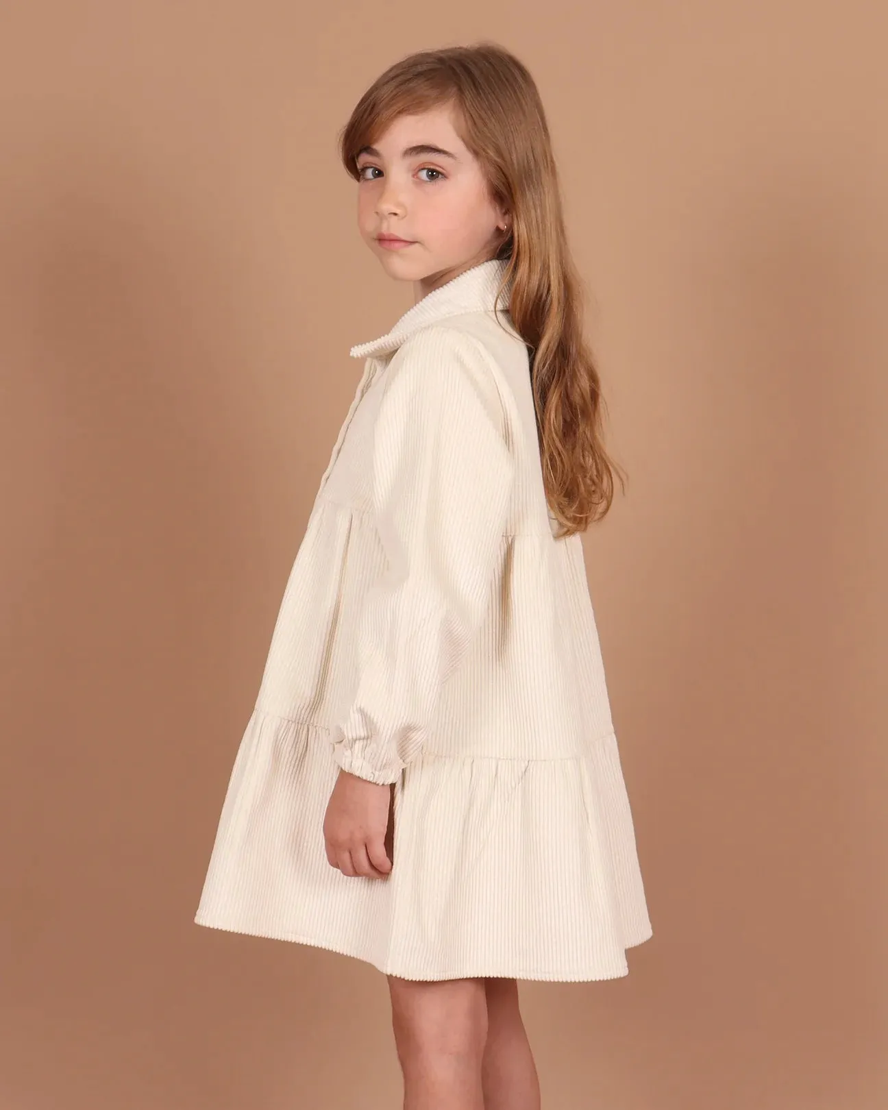 Corduroy Tiered Dress - Cream