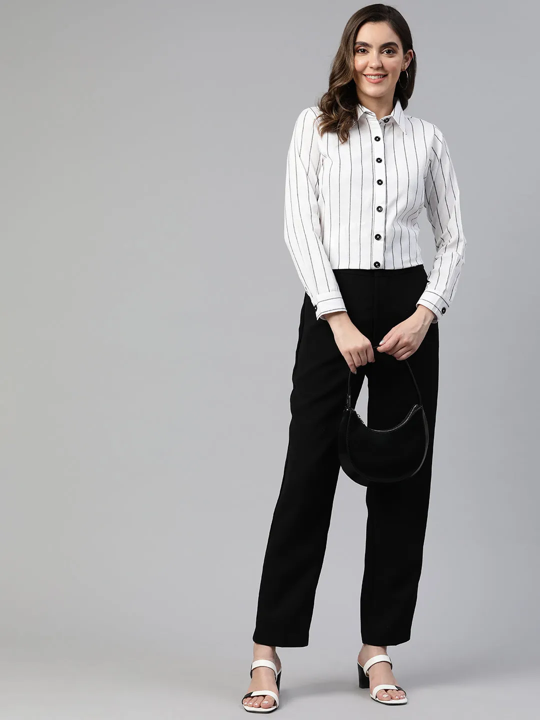Cottinfab Striped Cotton Shirt Style Cotton Longline Top