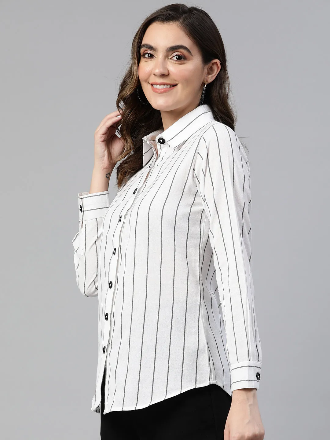 Cottinfab Striped Cotton Shirt Style Cotton Longline Top