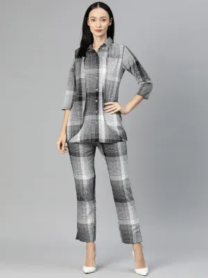 Cottinfab Women Checked Cotton Shirt with Trousers