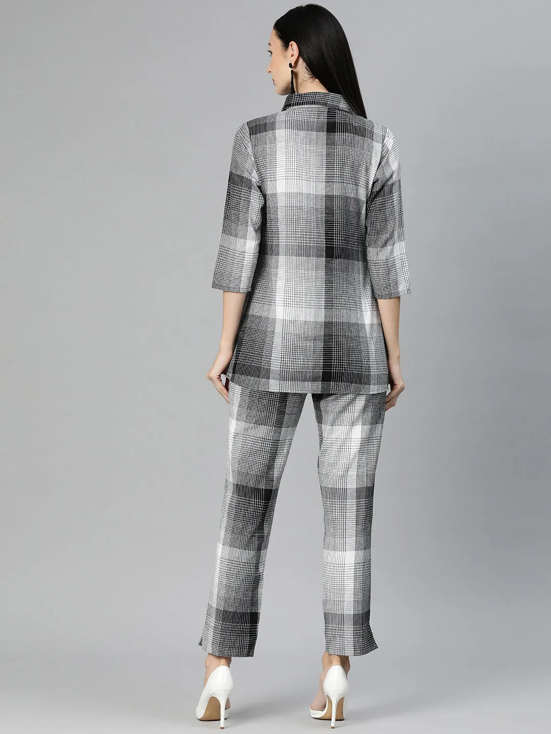 Cottinfab Women Checked Cotton Shirt with Trousers