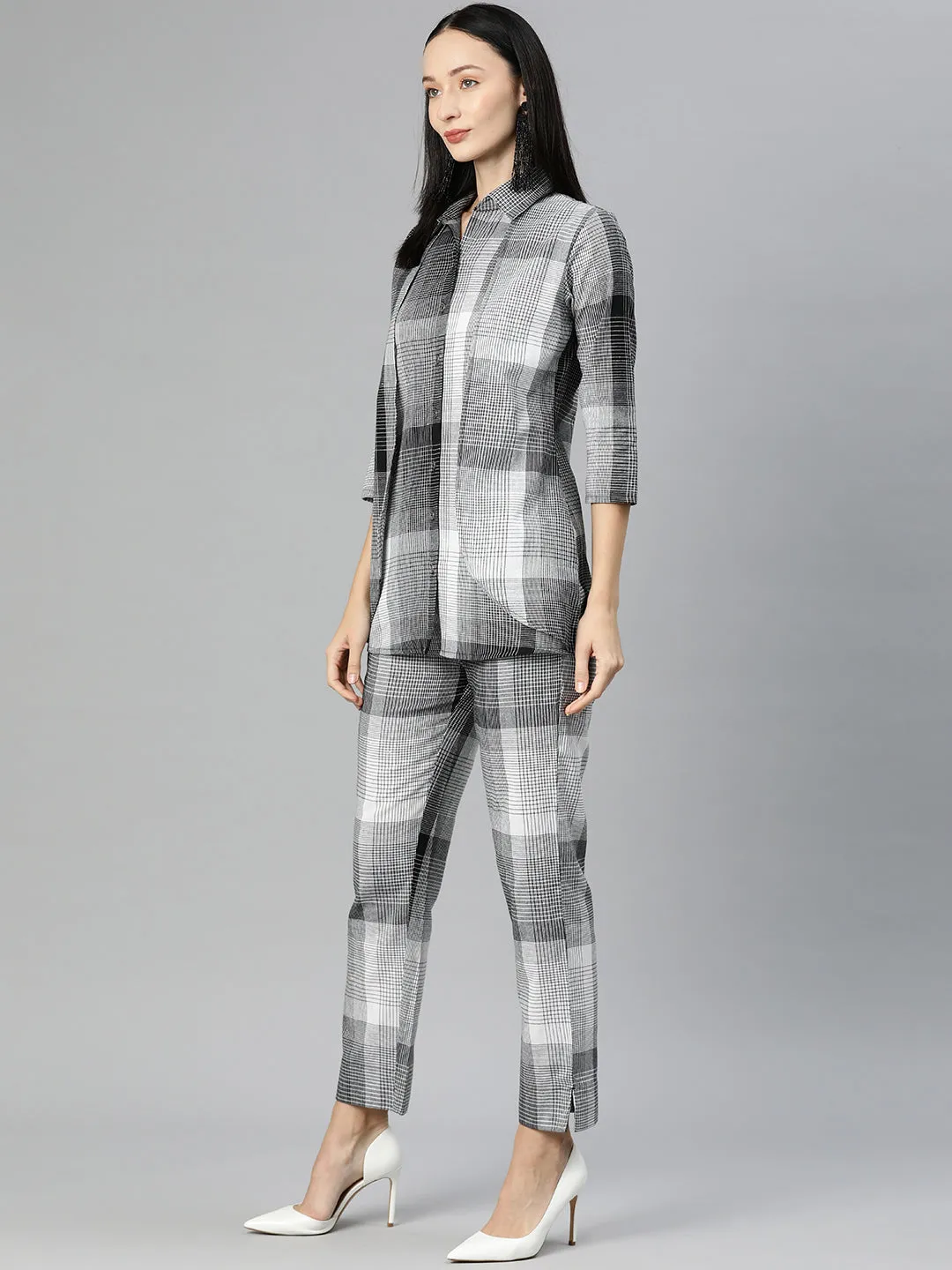 Cottinfab Women Checked Cotton Shirt with Trousers