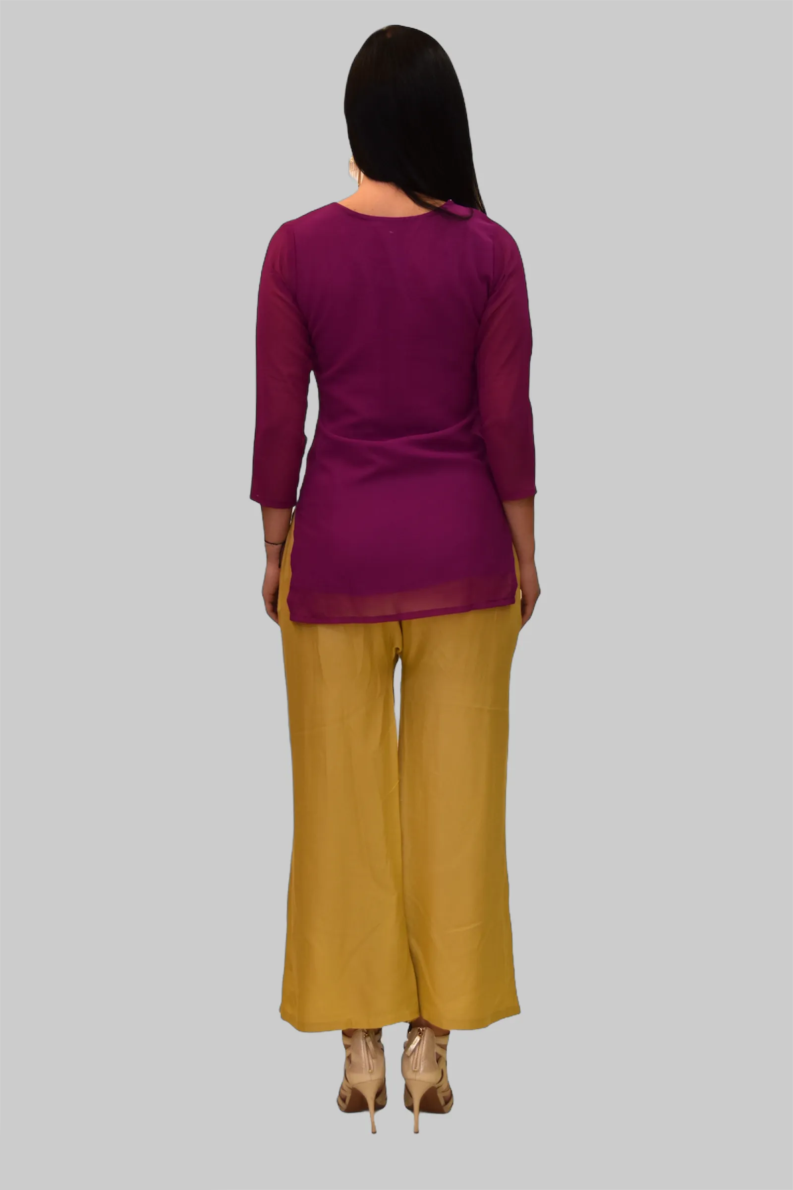Cotton Chiffon Boysenberry Purple Embroidered Short Kurti