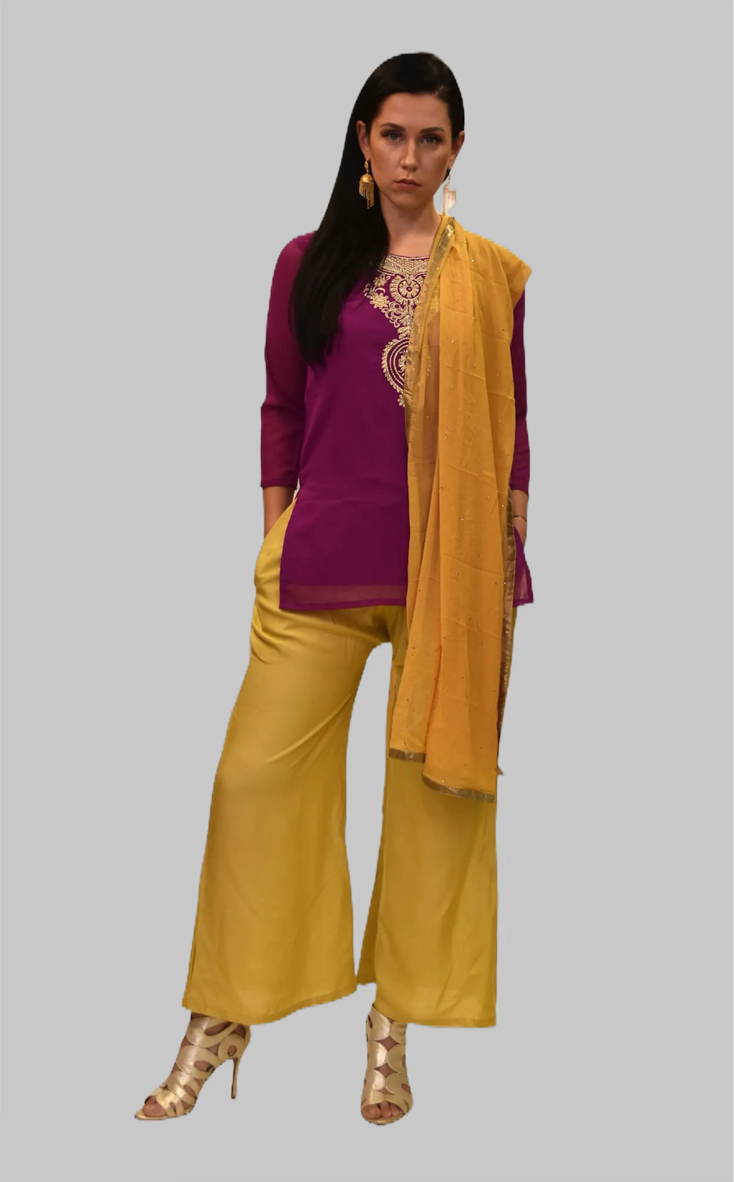 Cotton Chiffon Boysenberry Purple Embroidered Short Kurti