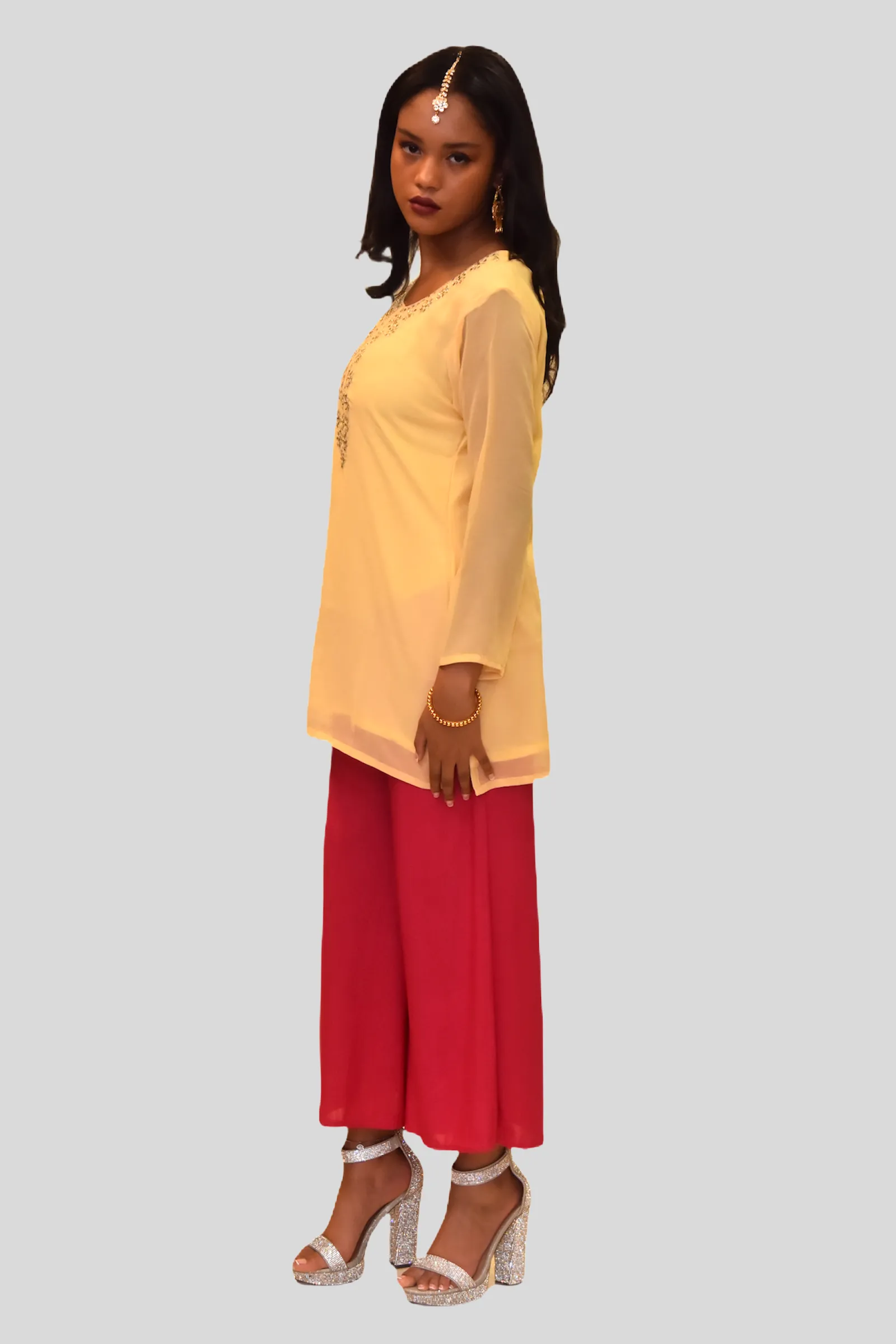 Cotton Chiffon Daffodil Yellow Embroidered Tunic