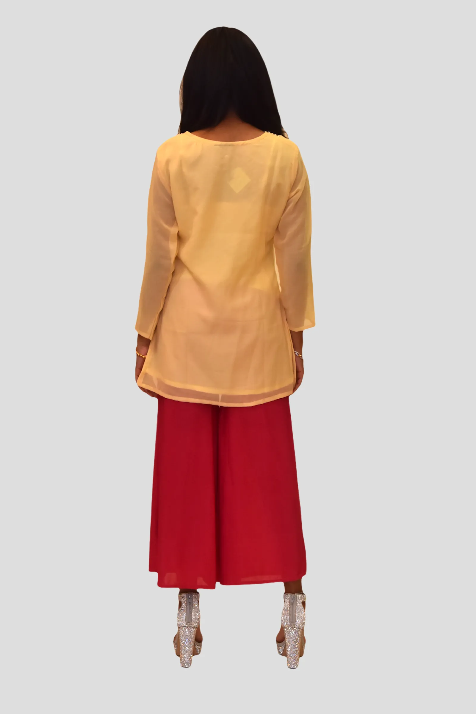 Cotton Chiffon Daffodil Yellow Embroidered Tunic