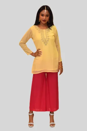 Cotton Chiffon Daffodil Yellow Embroidered Tunic
