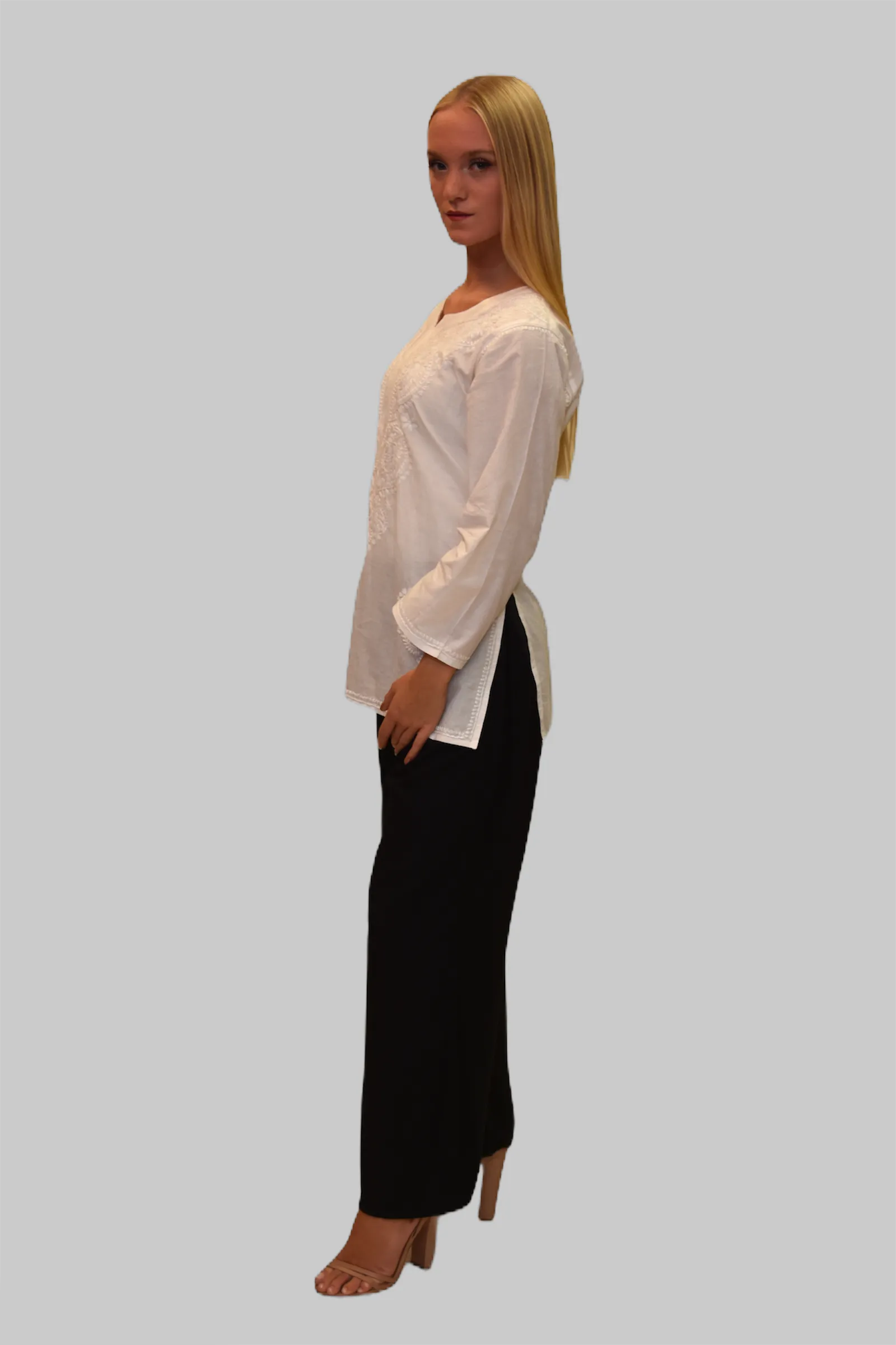 Cotton Daisy White Embroidered Short Tunic