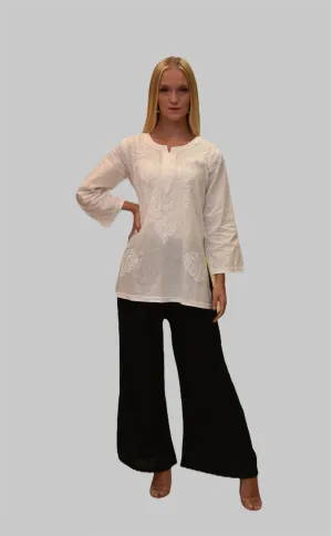 Cotton Daisy White Embroidered Short Tunic