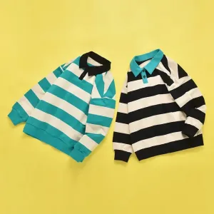 Cotton Fat Kids Fashion Top Boys POLO Collar Sweater Fall New Children's College Style Stripe Pullover