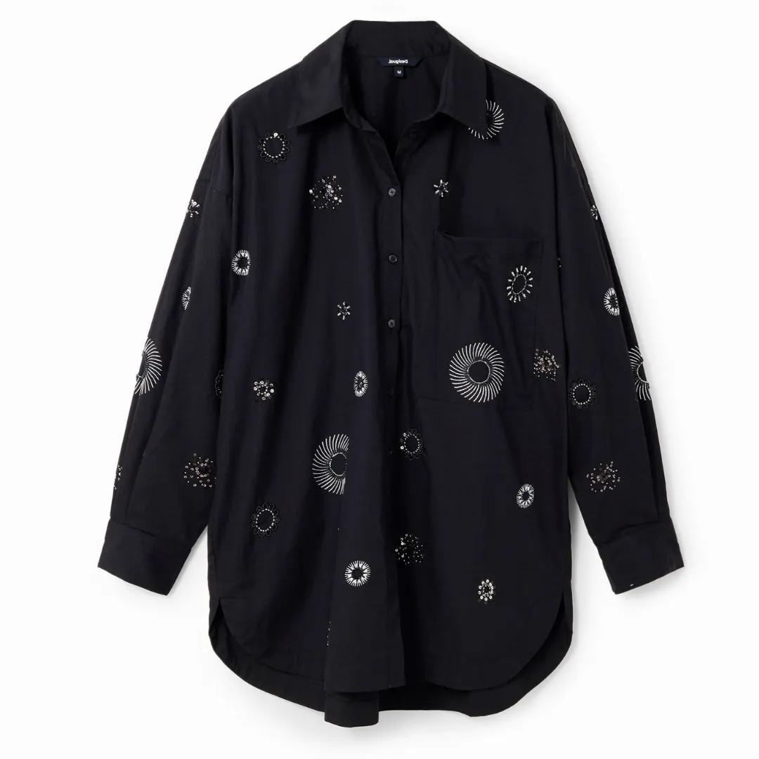 Cotton Oversized Embroidered Shirt