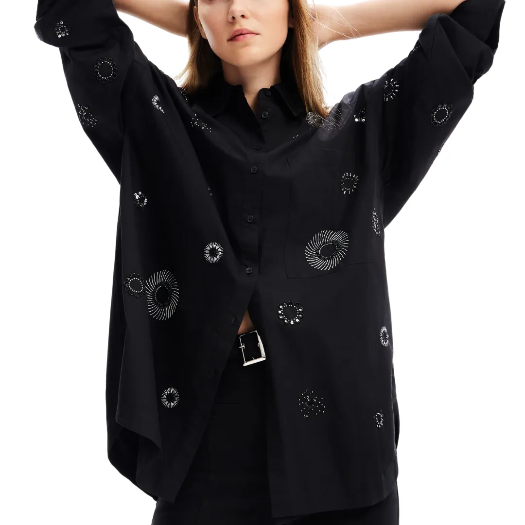 Cotton Oversized Embroidered Shirt