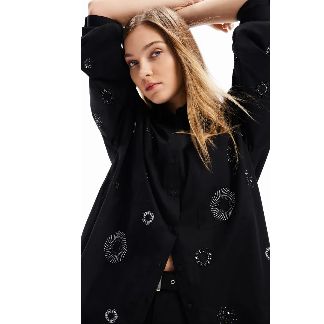 Cotton Oversized Embroidered Shirt