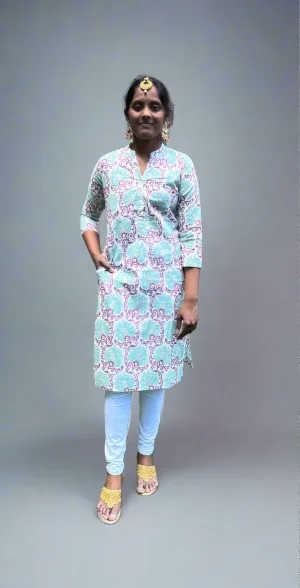 Cotton Pearl White Printed Kurta