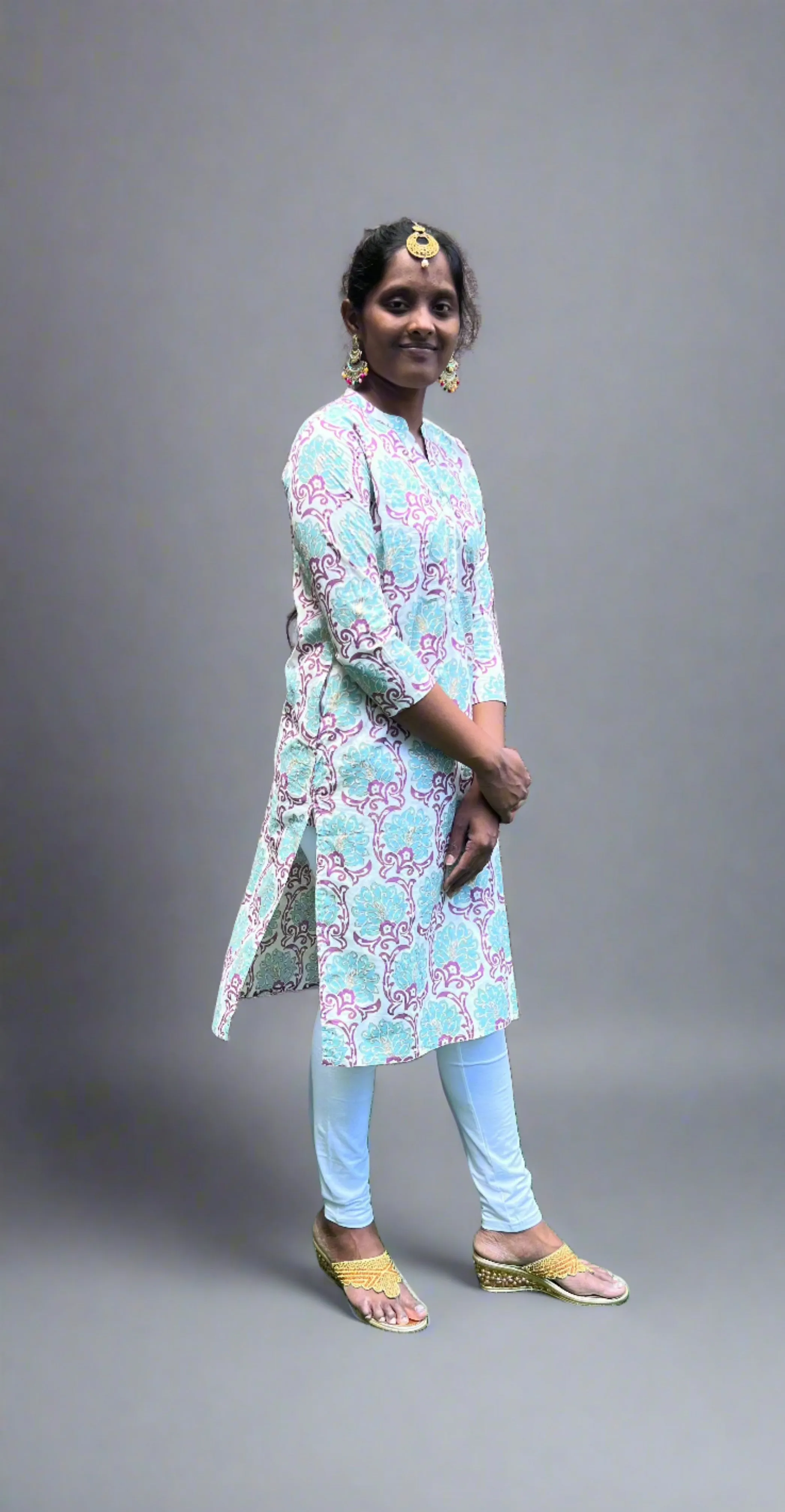 Cotton Pearl White Printed Kurta
