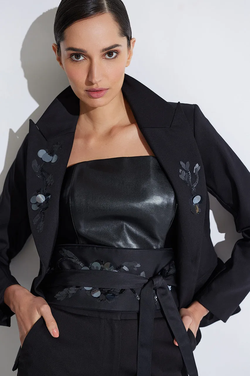 Cotton Sateen Beaded Tailored Blazer Jacket