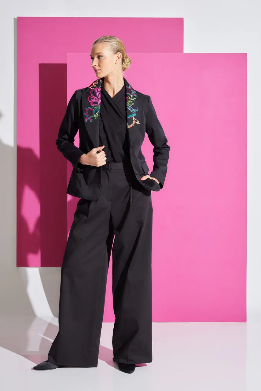 Cotton Sateen Embroidered Tailored Blazer Jacket