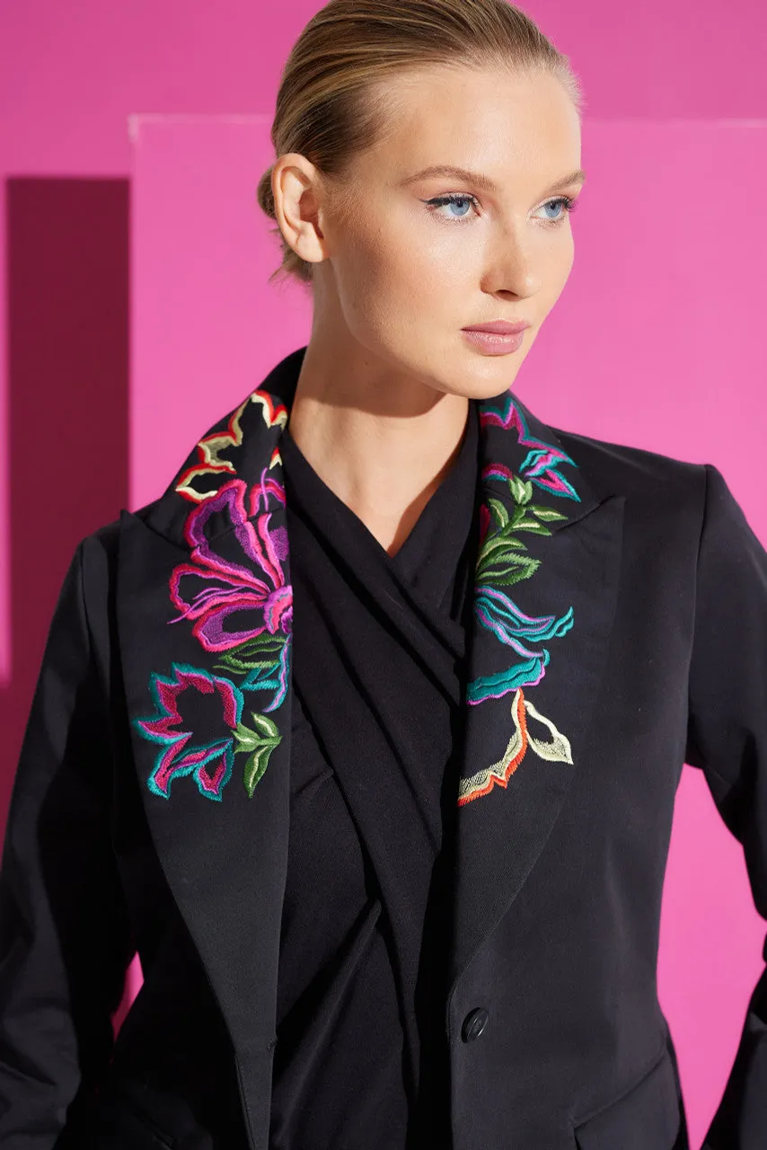Cotton Sateen Embroidered Tailored Blazer Jacket