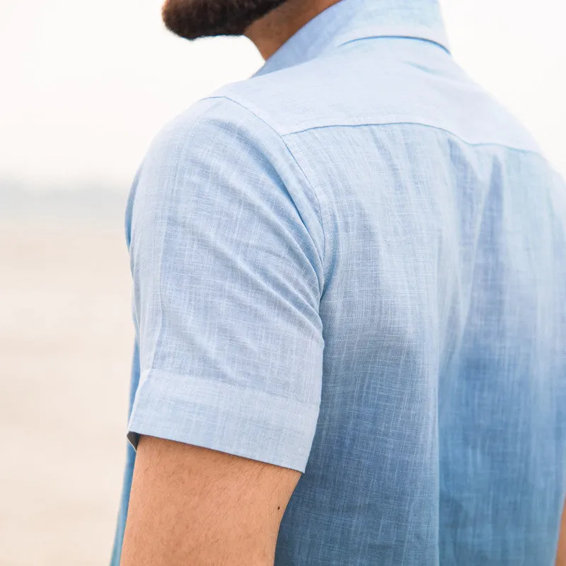 Cotton Shirt For Men | Half Sleeves | Collared | Indigo Blue