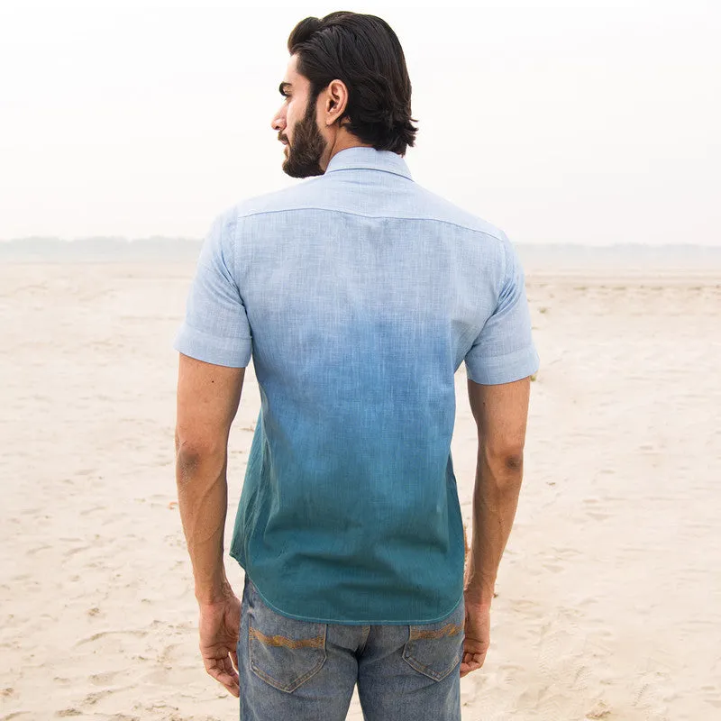 Cotton Shirt For Men | Half Sleeves | Collared | Indigo Blue