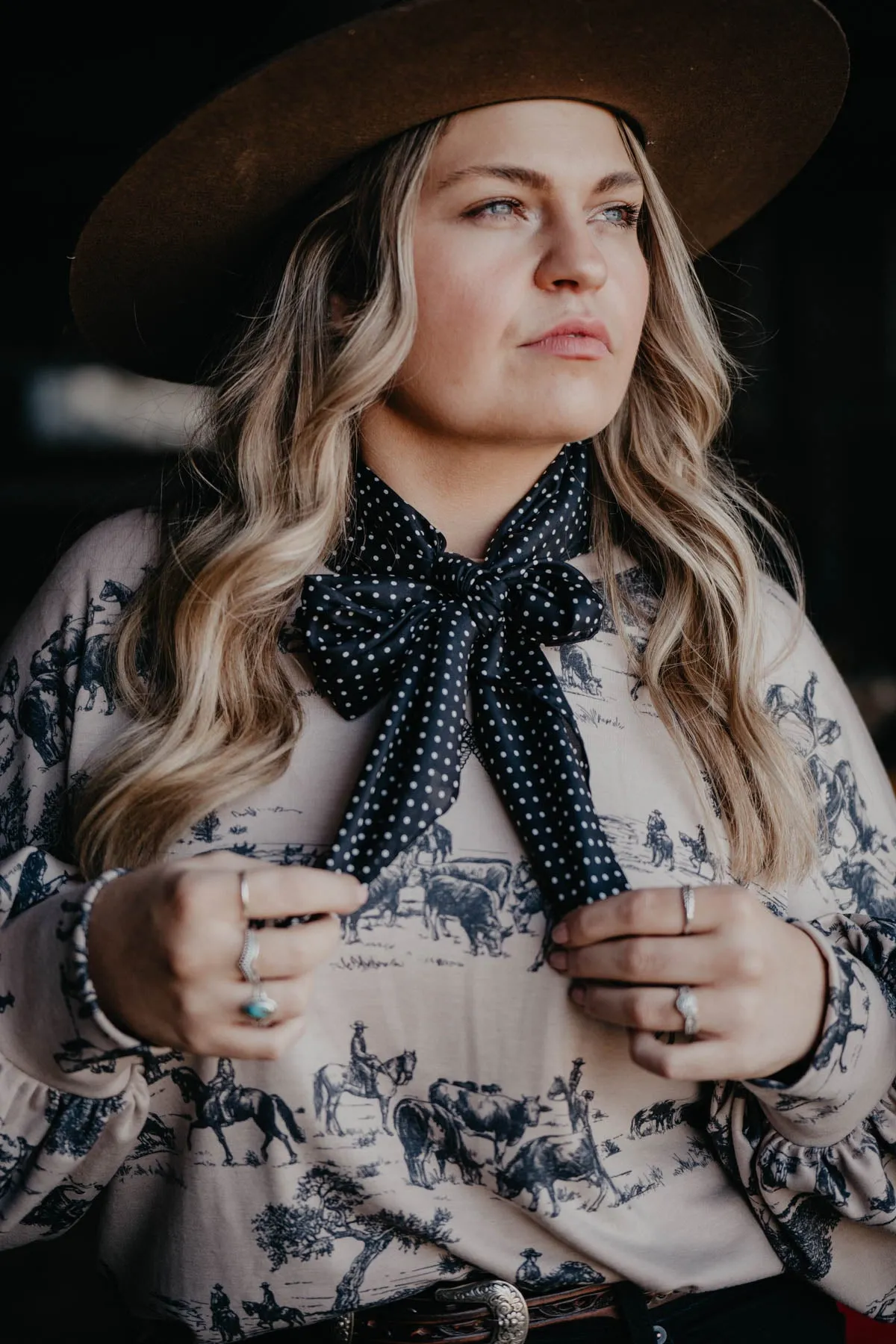 Cowboy Polka Black Dotted Silk Wild Rag