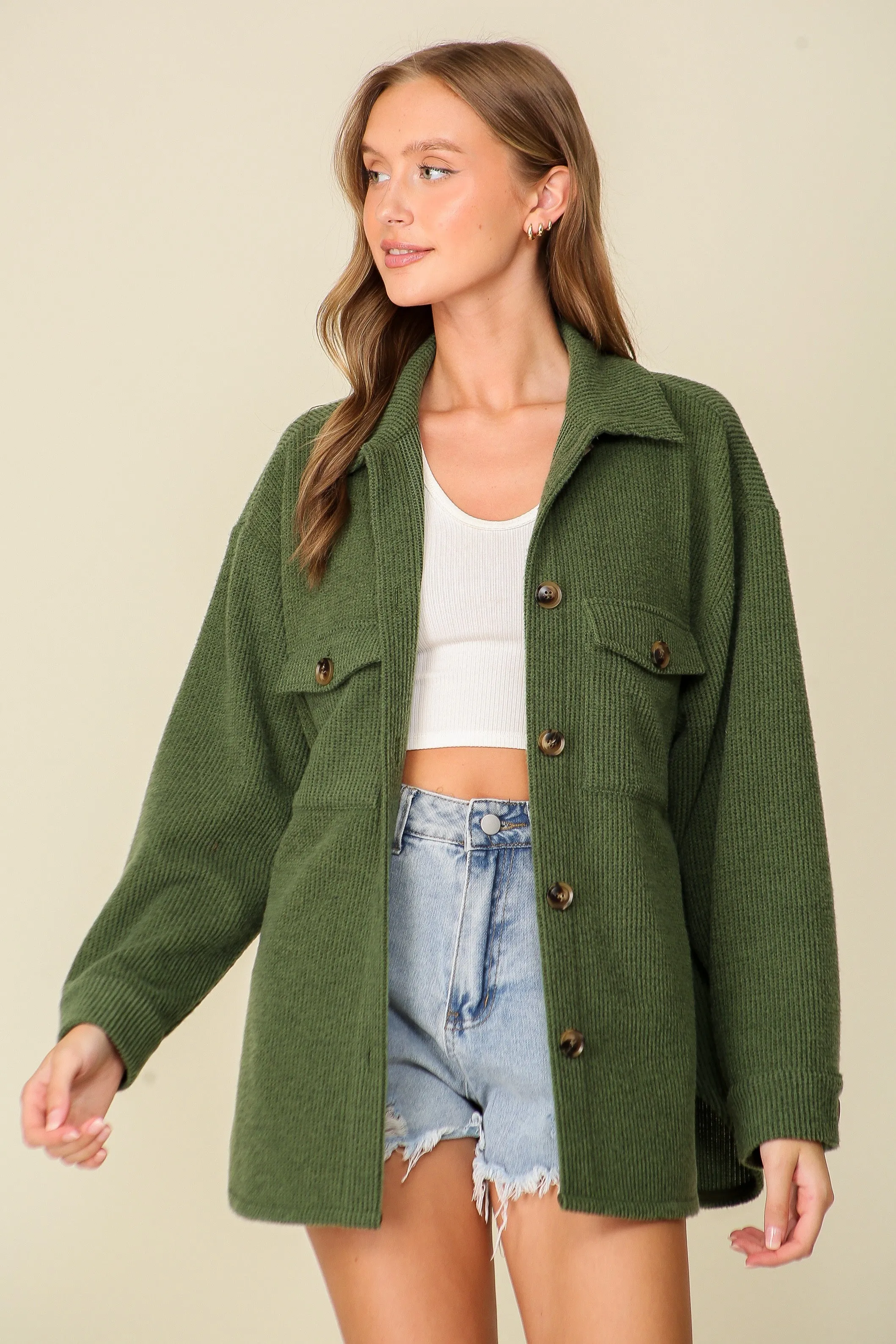 Cozy Brushed Waffle Oversized Fall Jacket